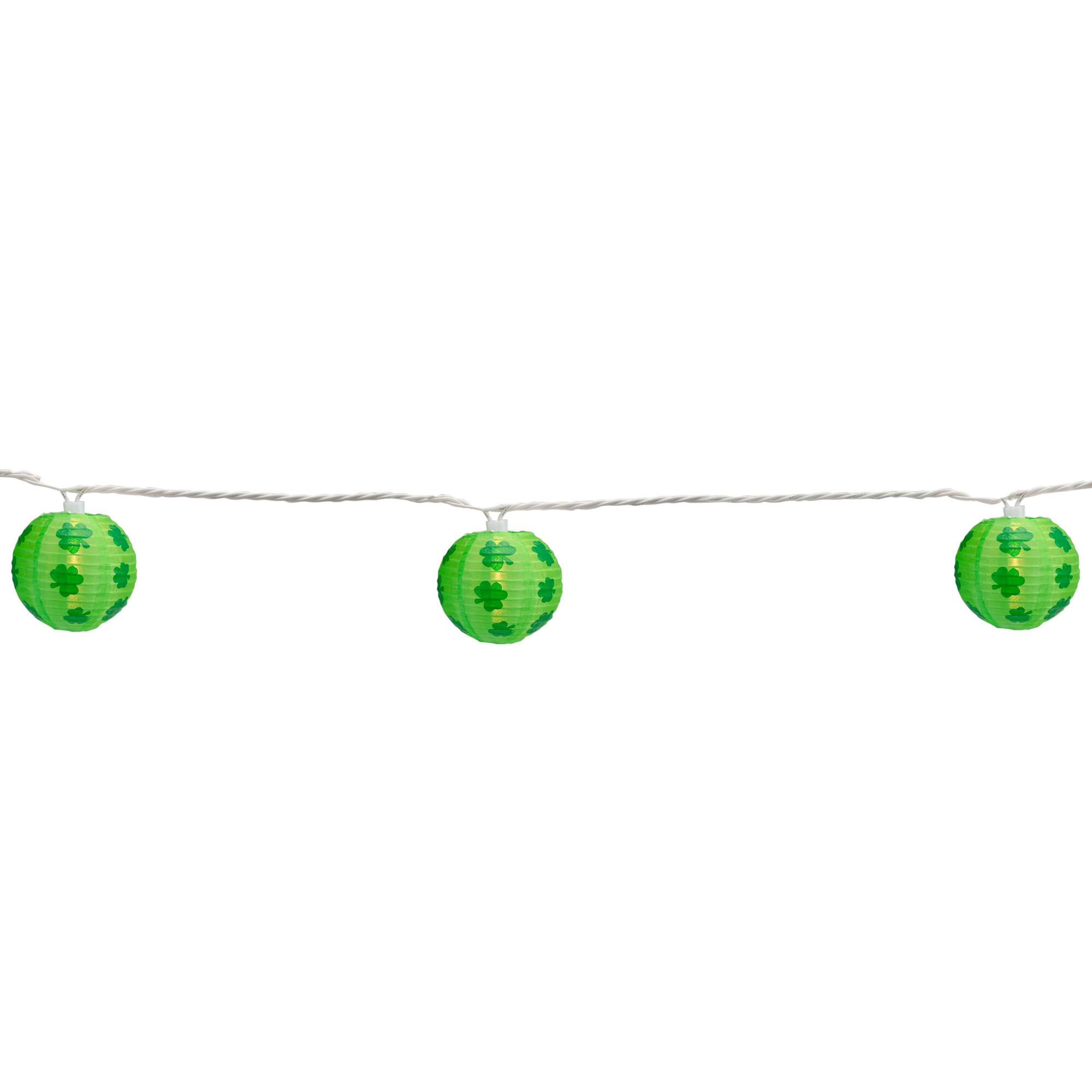 10-Count Green Shamrock St. Patrick's Day Paper Lantern Patio Lights 8.5ft White Wire